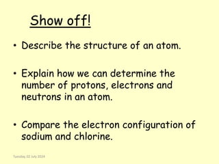 L2 atomic structure for year 10 gcse chemistry | PPTX
