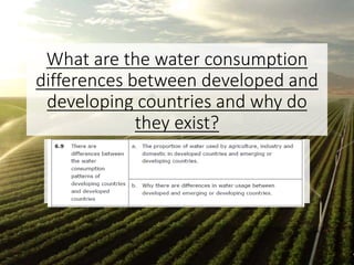 What are the water consumption
differences between developed and
developing countries and why do
they exist?
 