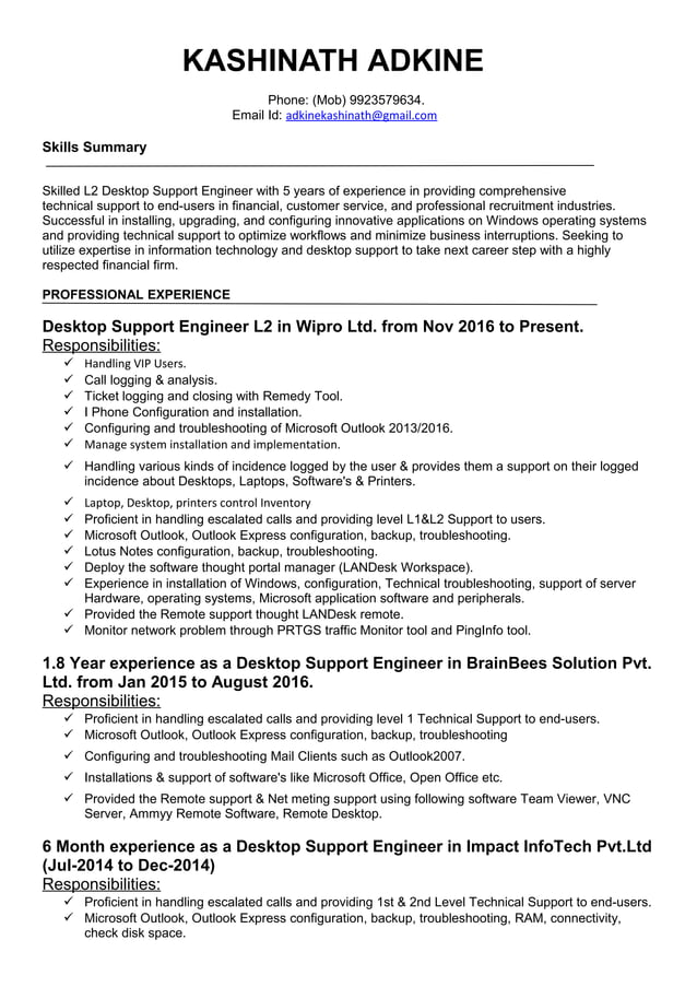 L2 desktop support eng resume PDF