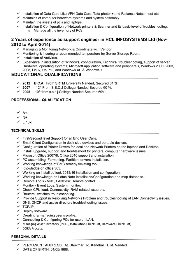 L2 desktop support eng resume PDF