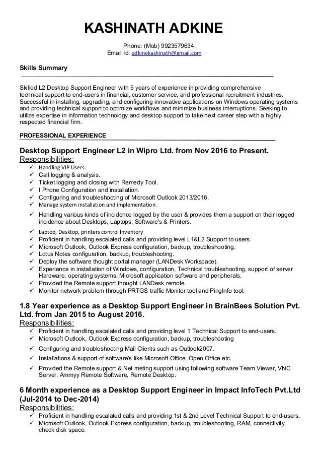 L2 Desktop Support Eng Resume L2 Desktop Support Eng Resume