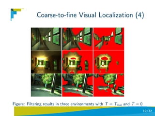 Coarse-to-ﬁne Visual Localization (4)




Figure: Filtering results in three environments with T = Tmin and T = 0
                                                                          19/32
 