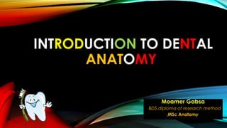 INTRODUCTION TO DENTAL
ANATOMY
Moamer Gabsa
BDS,diploma of research method
,MSc Anatomy
 
