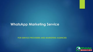 WhatsApp Marketing Service
FOR SERVICE PROVIDERS AND MARKETING AGENCIES
 