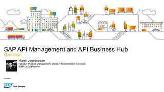 Customer
SAP API Management and API Business Hub
Overview
Harsh Jegadeesan
Head of Product Management, Digital Transformation Services,
SAP Cloud Platform
 