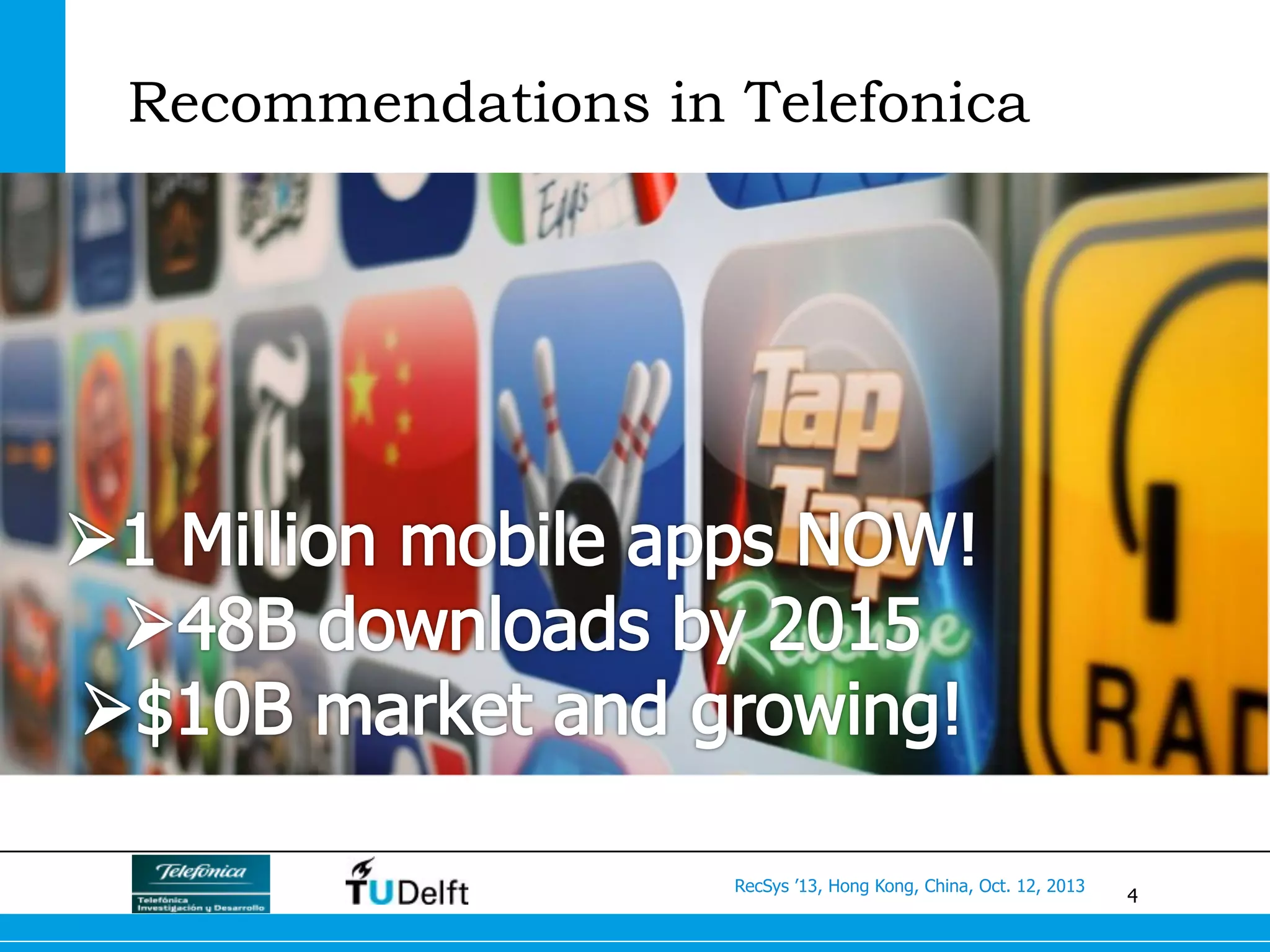 4
RecSys ’13, Hong Kong, China, Oct. 12, 2013
Recommendations in Telefonica
 