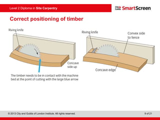 © 2013 City and Guilds of London Institute. All rights reserved. 9 of 21
Level 2 Diploma in Site Carpentry
Correct positioning of timber
 