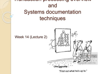 Transaction processing overview
and
Systems documentation
techniques
Week 14 (Lecture 2)
 