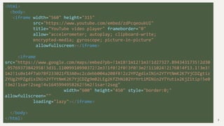 Img Map: Cont.
7
<html>
<body>
<iframe width="560" height="315"
src="https://www.youtube.com/embed/zdPcqeoukUI"
title="YouTube video player" frameborder="0"
allow="accelerometer; autoplay; clipboard-write;
encrypted-media; gyroscope; picture-in-picture"
allowfullscreen></iframe>
<iframe
src="https://www.google.com/maps/embed?pb=!1m18!1m12!1m3!1d27327.8943431735!2d30
.95769373842958!3d31.11009910990372!2m3!1f0!2f0!3f0!3m2!1i1024!2i768!4f13.1!3m3!
1m2!1s0x14f7ab78f233021f%3A0xc2cdebb004a208f8!2z2YPZgdixINin2YTYtNmK2K7YjCDZgtiz
2YUg2YPZgdixINin2YTYtNmK2K7YjCDZg9mB2LEg2KfZhNi02YrYrtiMINin2YTYutix2KjZitip!5e0
!3m2!1sar!2seg!4v1645994958262!5m2!1sar!2seg"
width="600" height="450" style="border:0;"
allowfullscreen=""
loading="lazy"></iframe>
</body>
</html>
 