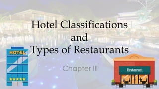 Hotel Classifications
and
Types of Restaurants
Chapter III
 