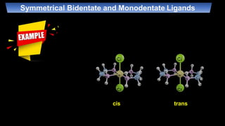 cis trans
Symmetrical Bidentate and Monodentate Ligands
 