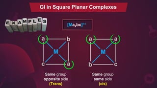 GI in Square Planar Complexes
[Ma2bc]n±
Same group
opposite side
(Trans)
Same group
same side
(cis)
 