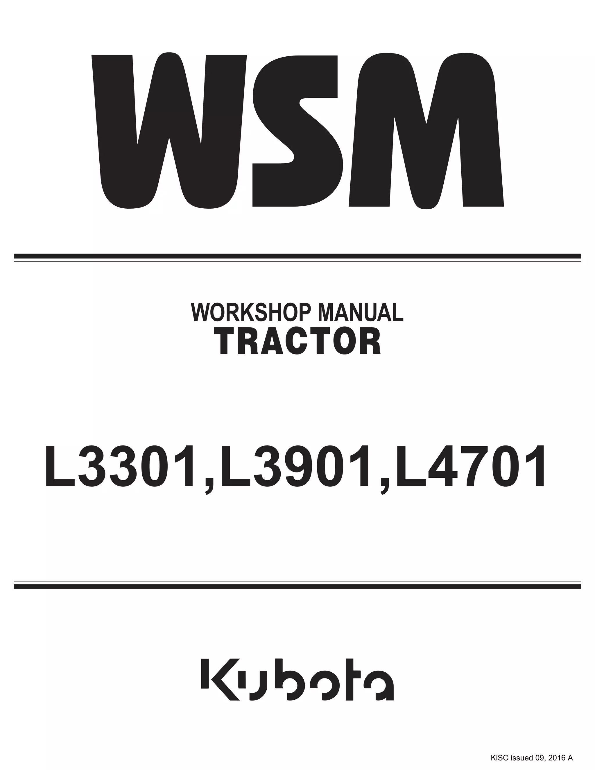 Kubota WSM ワークショップマニュアル Kubota L3301, L3901, L4701 Workshop Manual | PDF