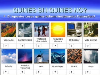 QUINES SI I QUINES NO?
 D’ aquestes coses quines debem directament a l’atmosfera?

 