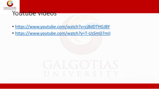 Youtube videos
• https://www.youtube.com/watch?v=cj8dDTHGJBY
• https://www.youtube.com/watch?v=T-UsSmD7miI
 