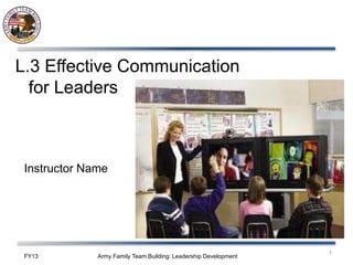 L.3 Effective Communication
for Leaders
Instructor Name
FY13 Army Family Team Building: Leadership Development
1
 