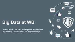 Big Data at WB
Brian Kursar – VP Data Strategy and Architecture
Big Data Day LA 2016 – West Los Angeles College
 