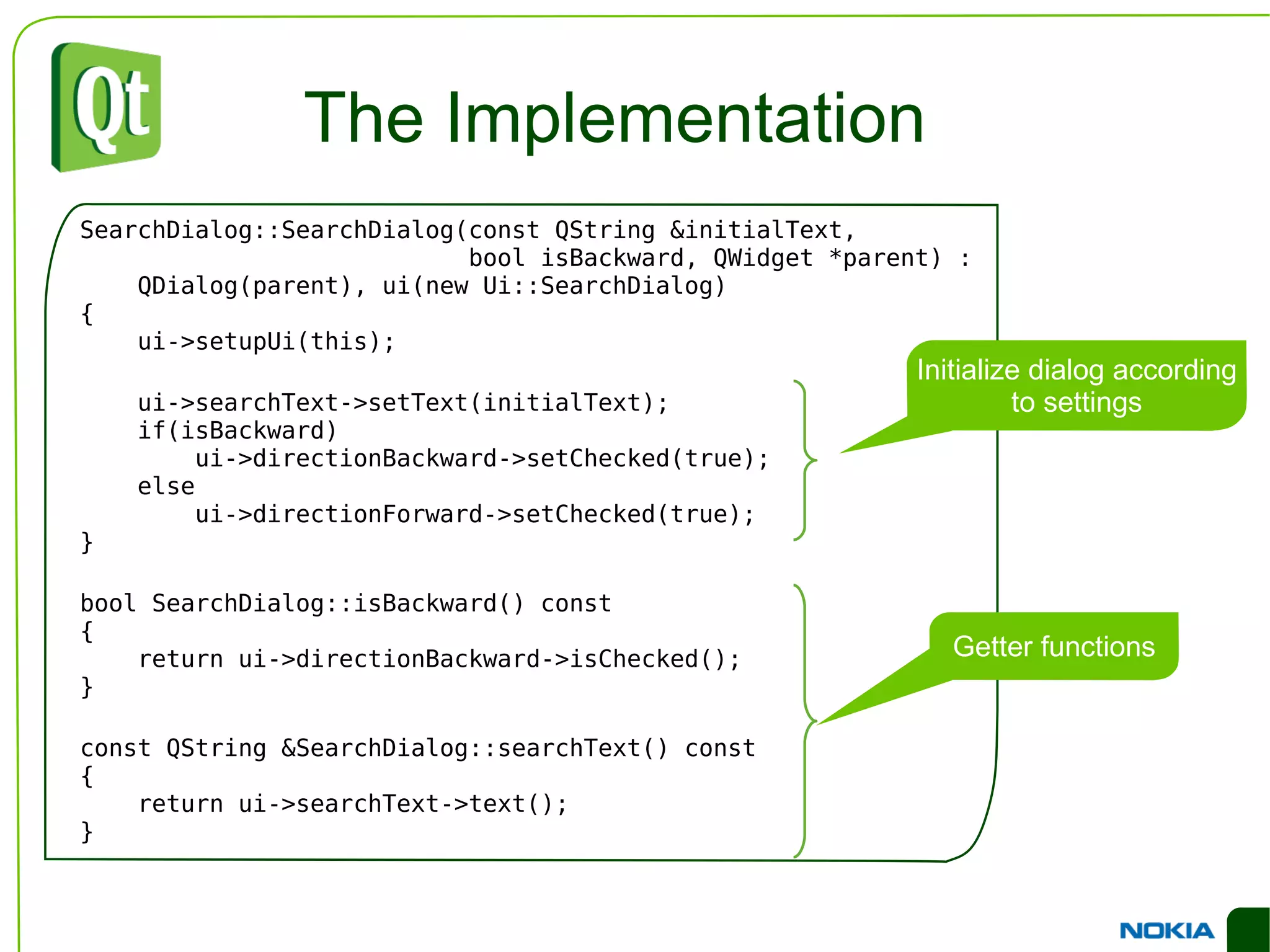 Code: Create a layout for the container and add widgets to the layout QGroupBox *box = new QGroupBox(); QVBoxLayout *layout = new QVBoxLayout(box); layout->addWidget(...); ... QGroupBox QTabWidget QFrame 