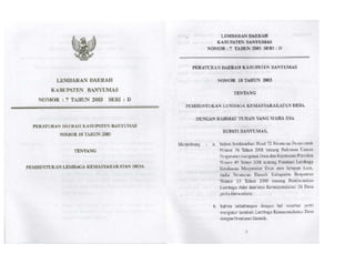 Peraturan Daerah Kabupaten Banyumas Nomor 18 Tahun 2003 Tentang Pembentukan Lembaga Kemasyarakatan Desa