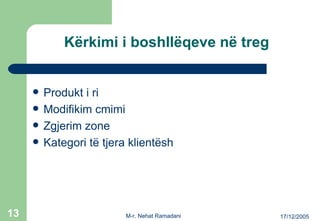 Kërkimi i boshllëqeve në treg  Produkt i ri Modifikim cmimi Zgjerim zone Kategori të tjera klientësh  