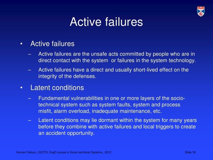 Sociotechnical systems failure (LSCITS EngD 2012)