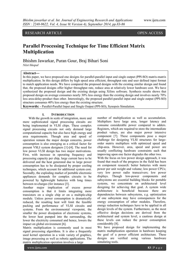 Parallel Processing Technique for Time Efficient Matrix Multiplication ...