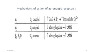 12 May 2018 12
Mechanisms of action of adrenergic receptors :
 