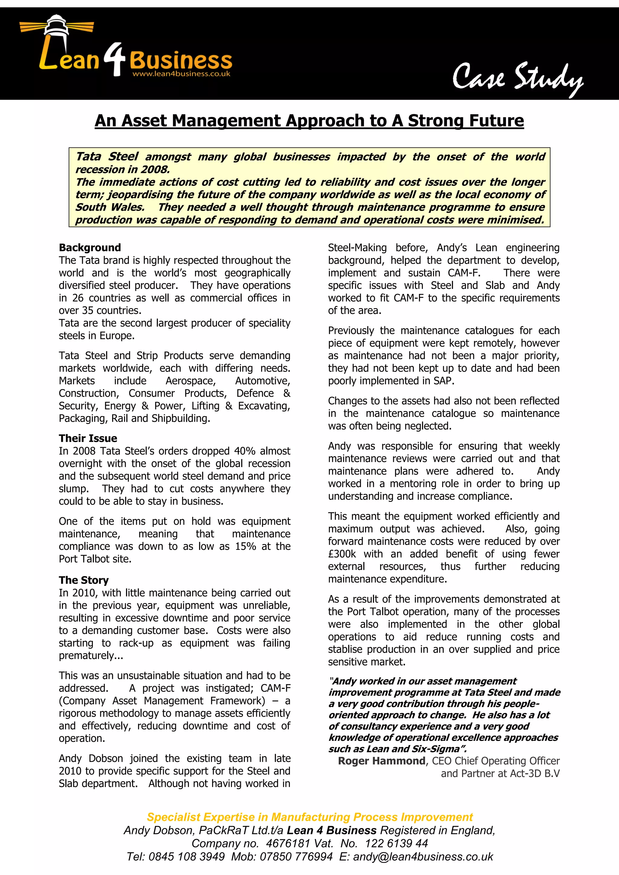 L4B case study tata steel | PDF