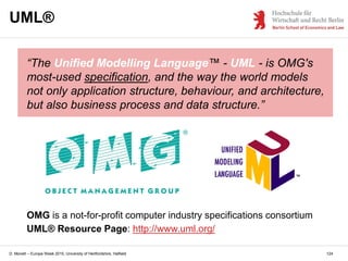 D. Monett – Europe Week 2015, University of Hertfordshire, Hatfield 124
“The Unified Modelling Language™ - UML - is OMG's
...