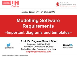 D. Monett – Europe Week 2015, University of Hertfordshire, Hatfield
Modelling Software
Requirements
–Important diagrams an...