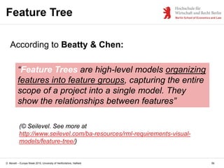D. Monett – Europe Week 2015, University of Hertfordshire, Hatfield
Feature Tree
56
“Feature Trees are high-level models o...