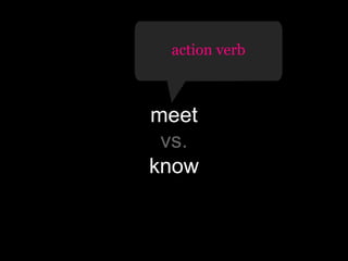 action verb

meet
vs.
know

 
