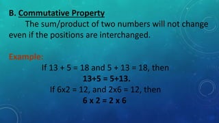 Properties of whole numbers in addition and multiplication | PPTX