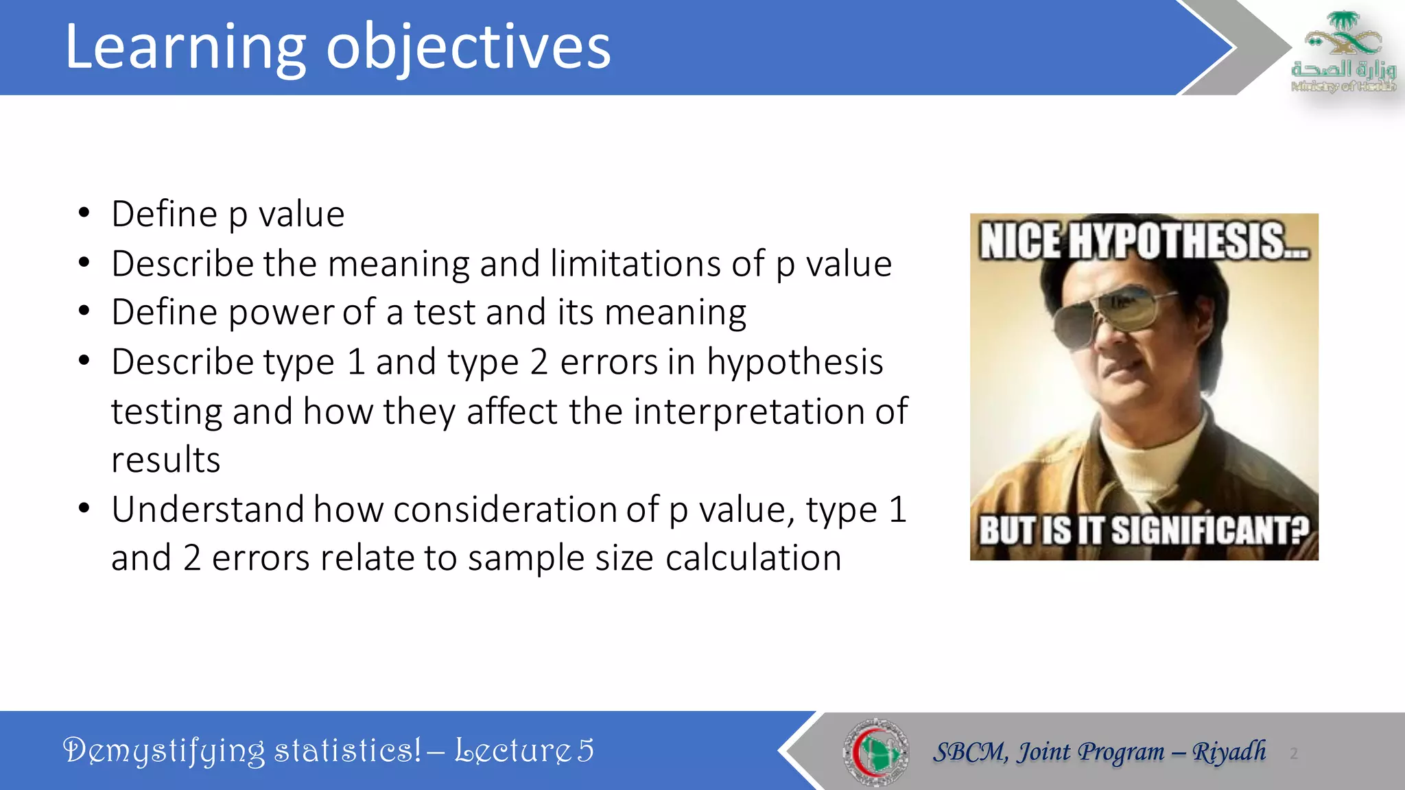 P value power type 1 and 2 errors ppt