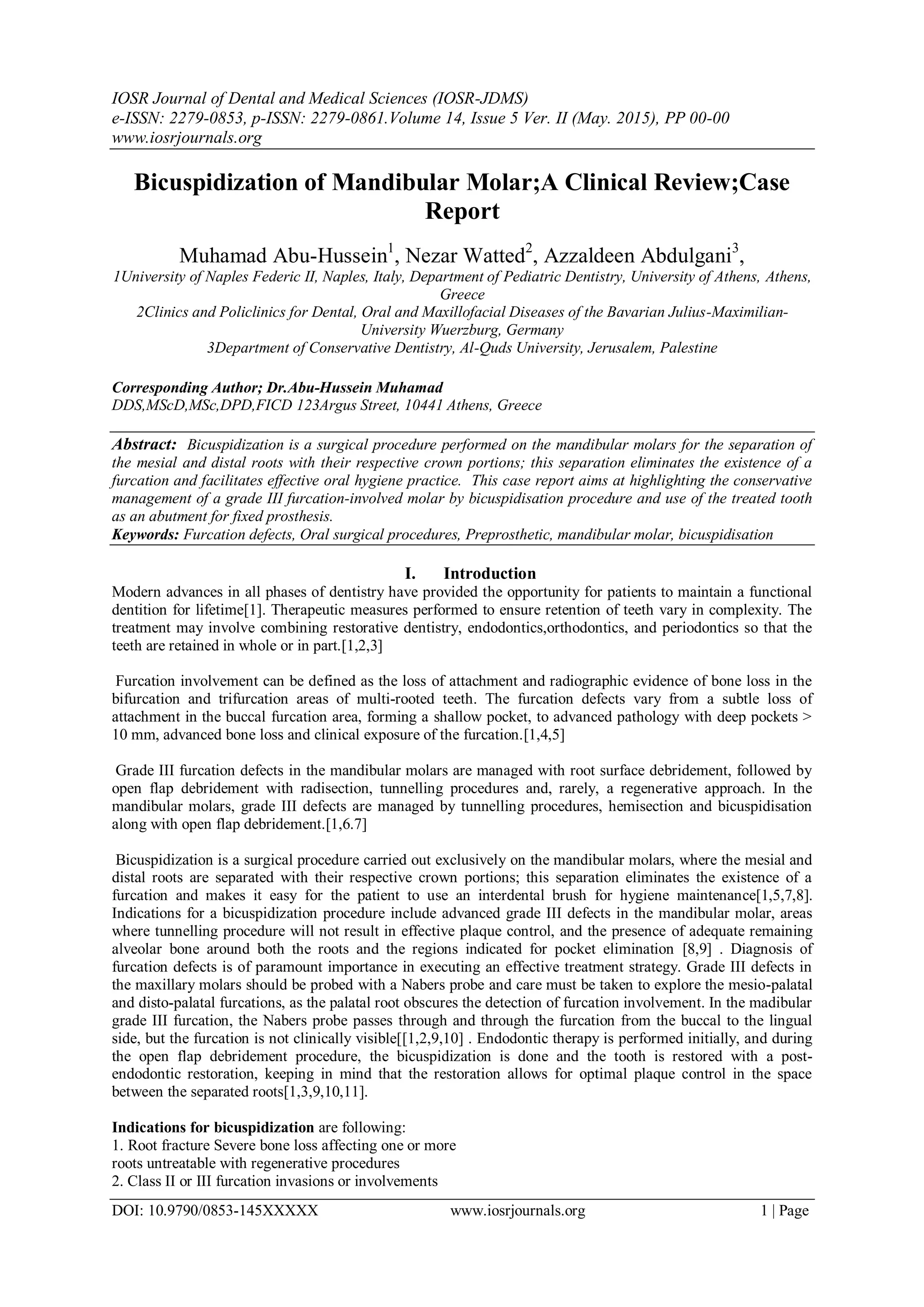 Bicuspidization of Mandibular Molar;A Clinical Review;Case Report | PDF