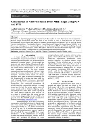 Classification of Abnormalities in Brain MRI Images Using PCA and SVM | PDF