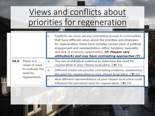 Views and conflicts about
priorities for regeneration
 