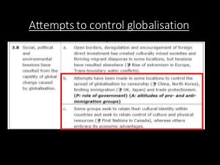 Attempts to control globalisation
 