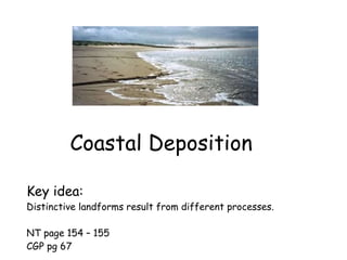 Coastal Deposition Key idea: Distinctive landforms result from different processes. NT page 154 – 155 CGP pg 67  