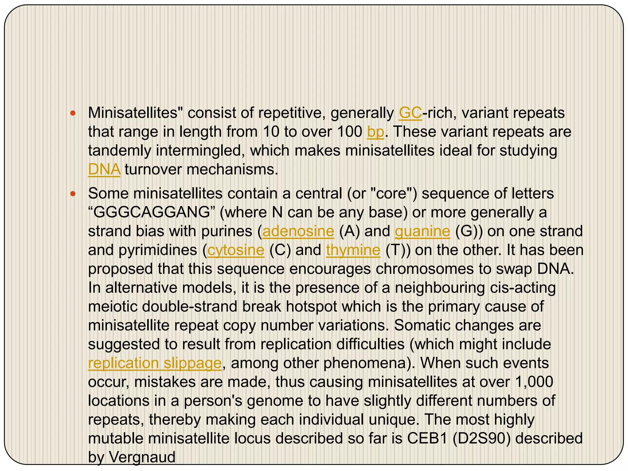 Minisatellite Example minisatellites | PPTX