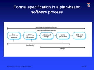 Formal specification in a plan-based
                    software process




Reliability and security specification, 2013      Slide 29
 