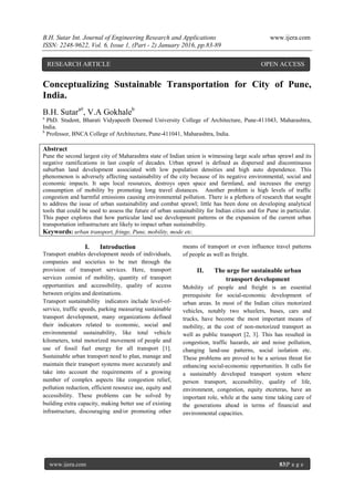 Conceptualizing Sustainable Transportation for City of Pune, India. | PDF