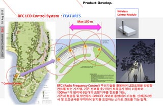 LIGHTINGCOMPANY[L6]18Aug2011 Product Develop.	

RFC	
 ?LED	
 ?Control	
 ?System	
 ?	
 ?:	
 ?FEATURES	
 ?
	
 ?
* Control	
 ?Center	
 ?
RFC (Radio Frequency Control) ????? ???? LED??? ???
??? ?? ???. ?? ??? ???? ???? ?? ????
100Km 2 ? ??? 6??? ????? ??? ??. ?
??? ??? ? ???? ON/OFF ??? ???? ???. ?????
? ? ????? ???? ??? ???? ??? ??? ?? ??.?
Wireless	
 ?	
 ?
Control	
 ?Module	
 ?
Max	
 ?150	
 ?m	
 ?
 