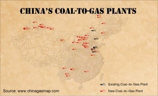 Document
Name:
2012 China's Coal-to-Gas Map
Document
Brief:
Locations of China's 81 existing, constructing and planning coal-to-gas plants recorded in China Natural Gas Map 5, Project Directories and Reports published by ARA Research &
Publication.
Published
Year:
2012
Data
Source:
China Natural Gas Map, Project Directories and Reports
Source
Website:
www.chinagasmap.com
Related
Data:
China Petroleum Map, Project Directories and Reports
Related
Website:
www.chinapetroleummap.com
 