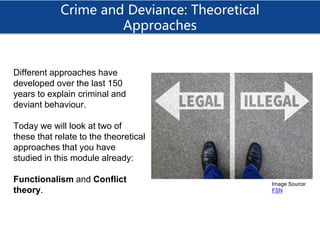 Crime and Deviance: Theoretical
Approaches
Different approaches have
developed over the last 150
years to explain criminal...