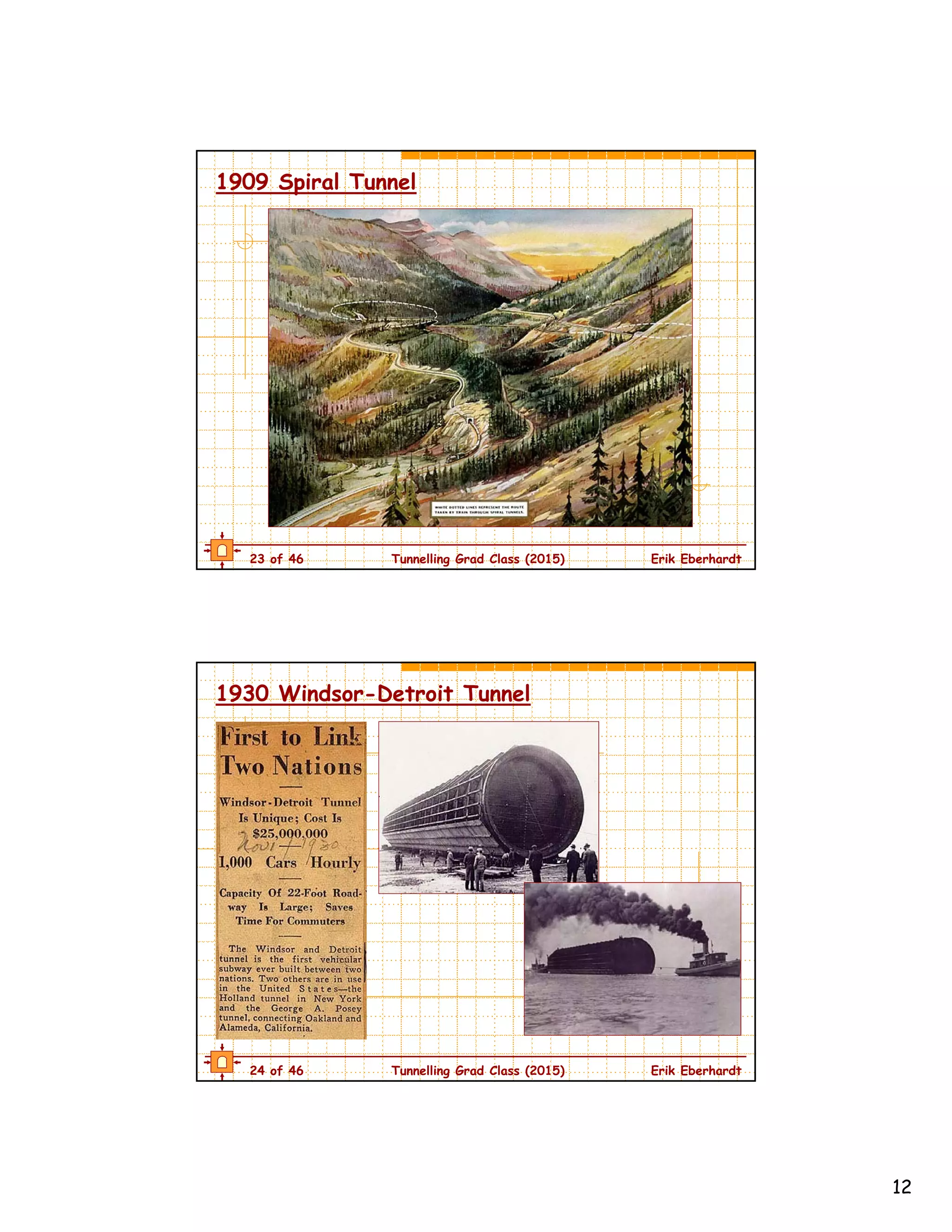 12
23 of 46 Tunnelling Grad Class (2015) Erik Eberhardt
1909 Spiral Tunnel
24 of 46 Tunnelling Grad Class (2015) Erik Eberhardt
1930 Windsor-Detroit Tunnel
 