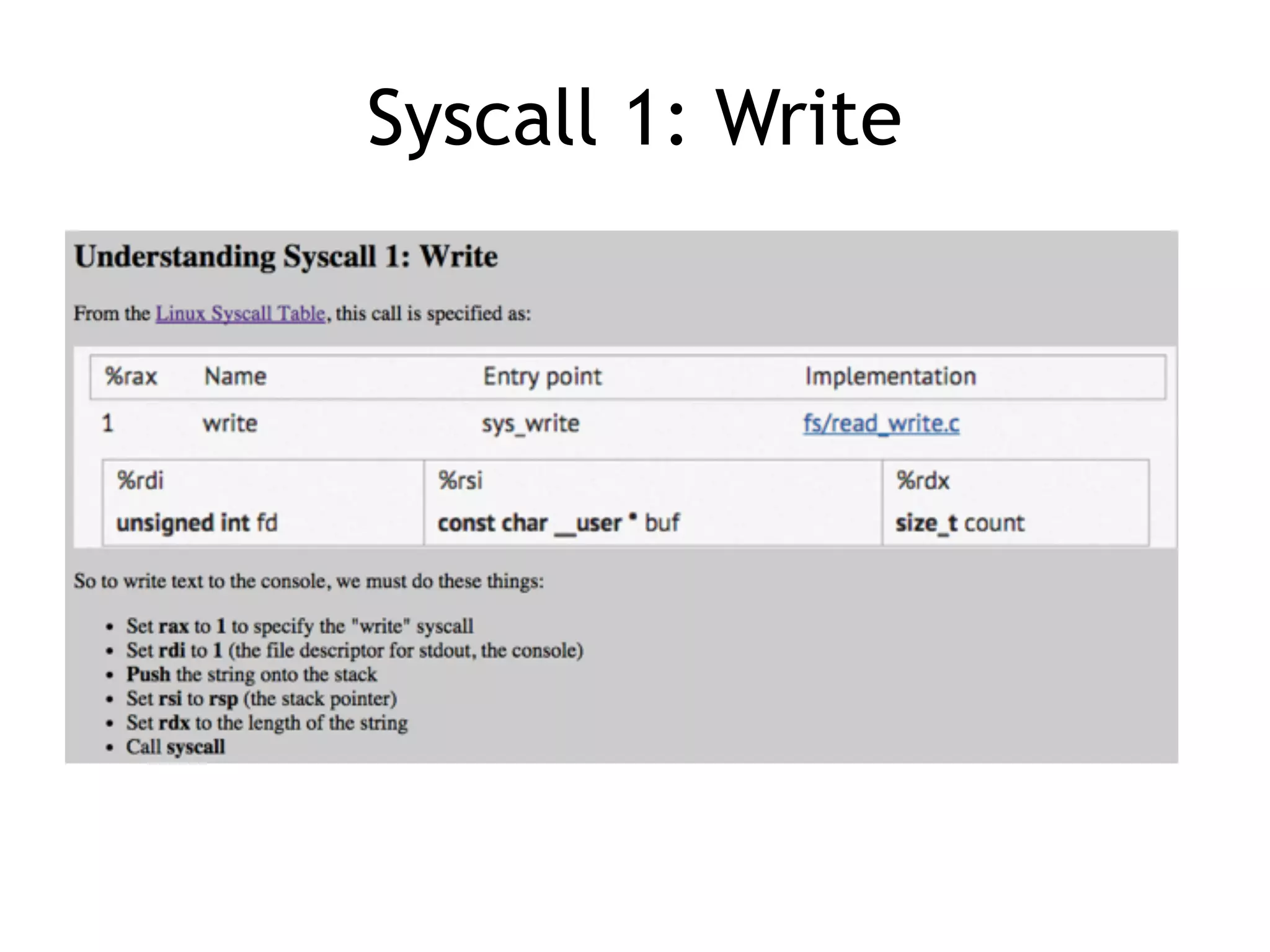 Syscall 1: Write