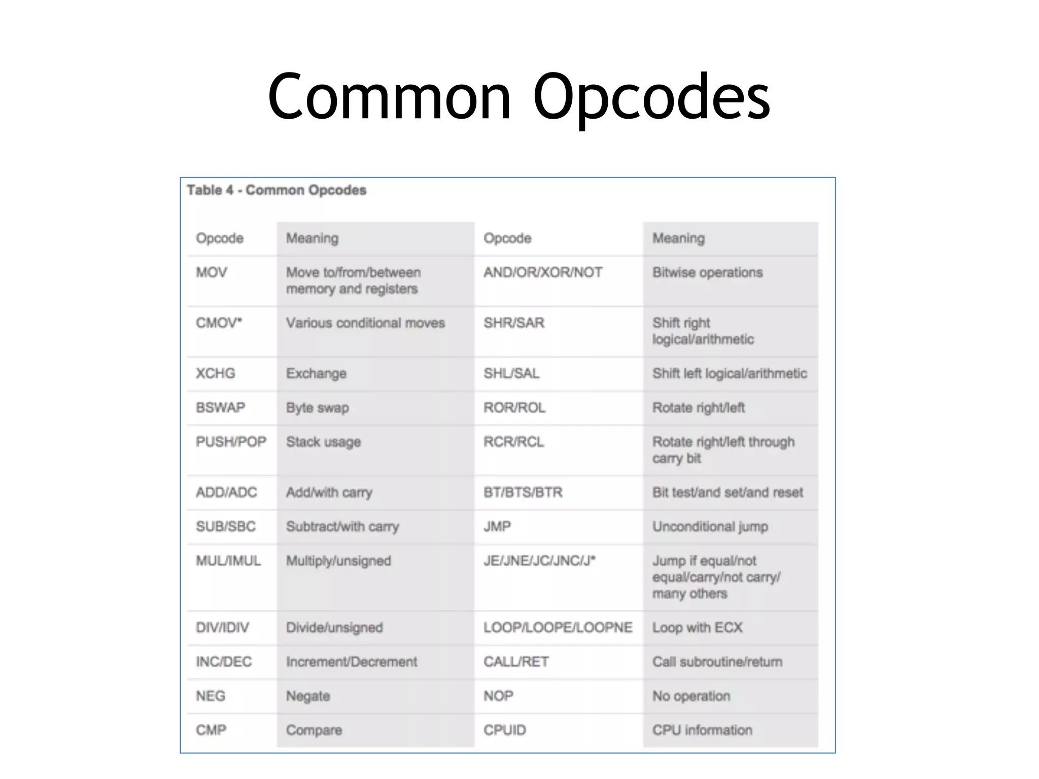 Common Opcodes
