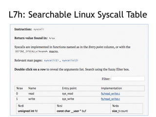 L7h: Searchable Linux Syscall Table
 