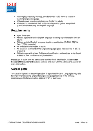 Level 7 Diploma in Teaching English to Speakers of Other Languages ...